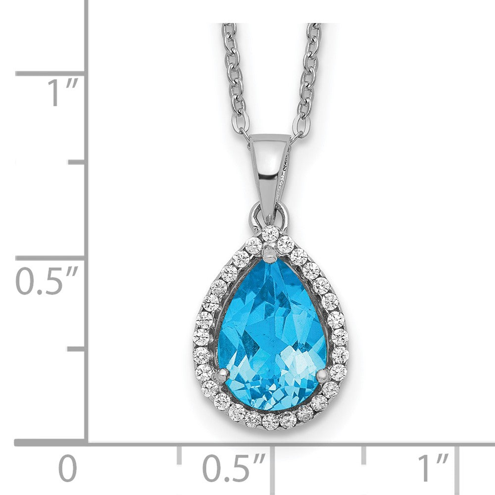 Sterlingsilber Rhodium Poliert Blautopas & Zirkonia Halskette