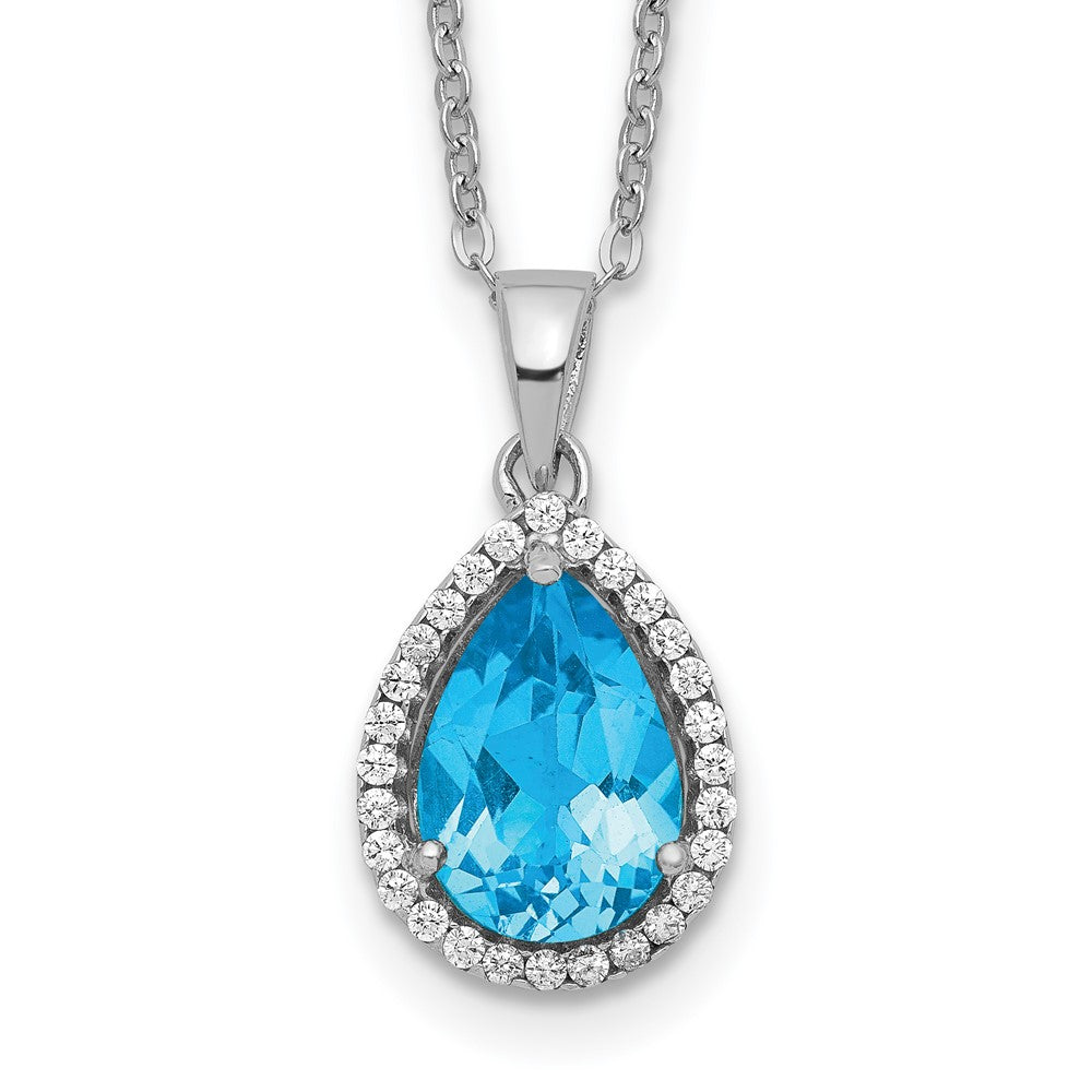 Sterlingsilber Rhodium Poliert Blautopas & Zirkonia Halskette