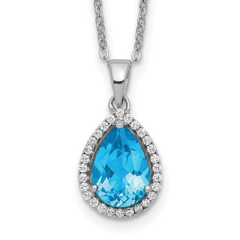 Sterlingsilber Rhodium Poliert Blautopas & Zirkonia Halskette
