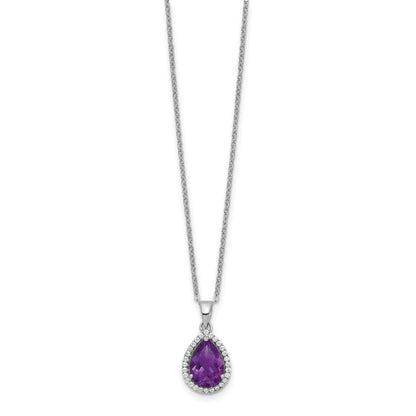 Sterlingsilber Rhodium Poliert Amethyst & Zirkonia Halskette