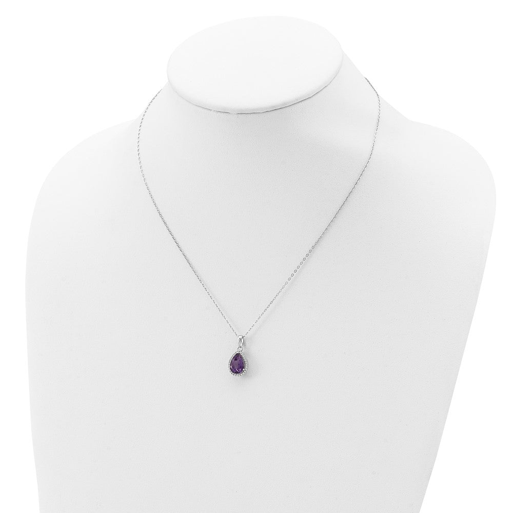 Sterlingsilber Rhodium Poliert Amethyst & Zirkonia Halskette
