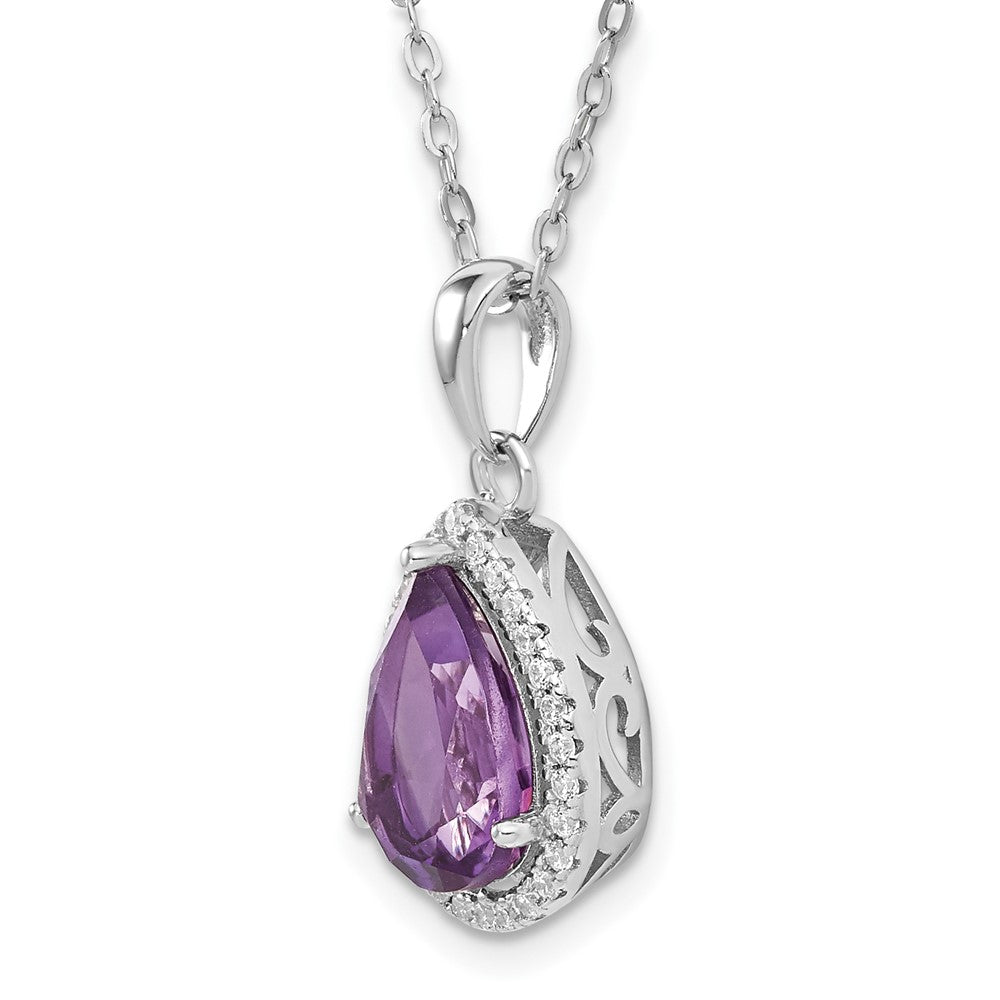 Sterlingsilber Rhodium Poliert Amethyst & Zirkonia Halskette