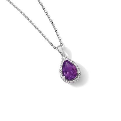 Sterlingsilber Rhodium Poliert Amethyst & Zirkonia Halskette