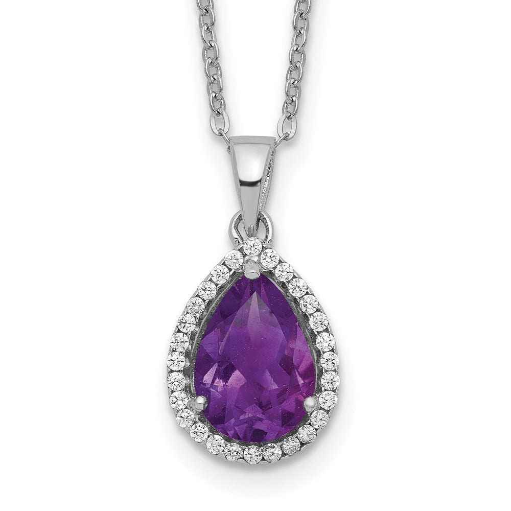 Sterlingsilber Rhodium Poliert Amethyst & Zirkonia Halskette