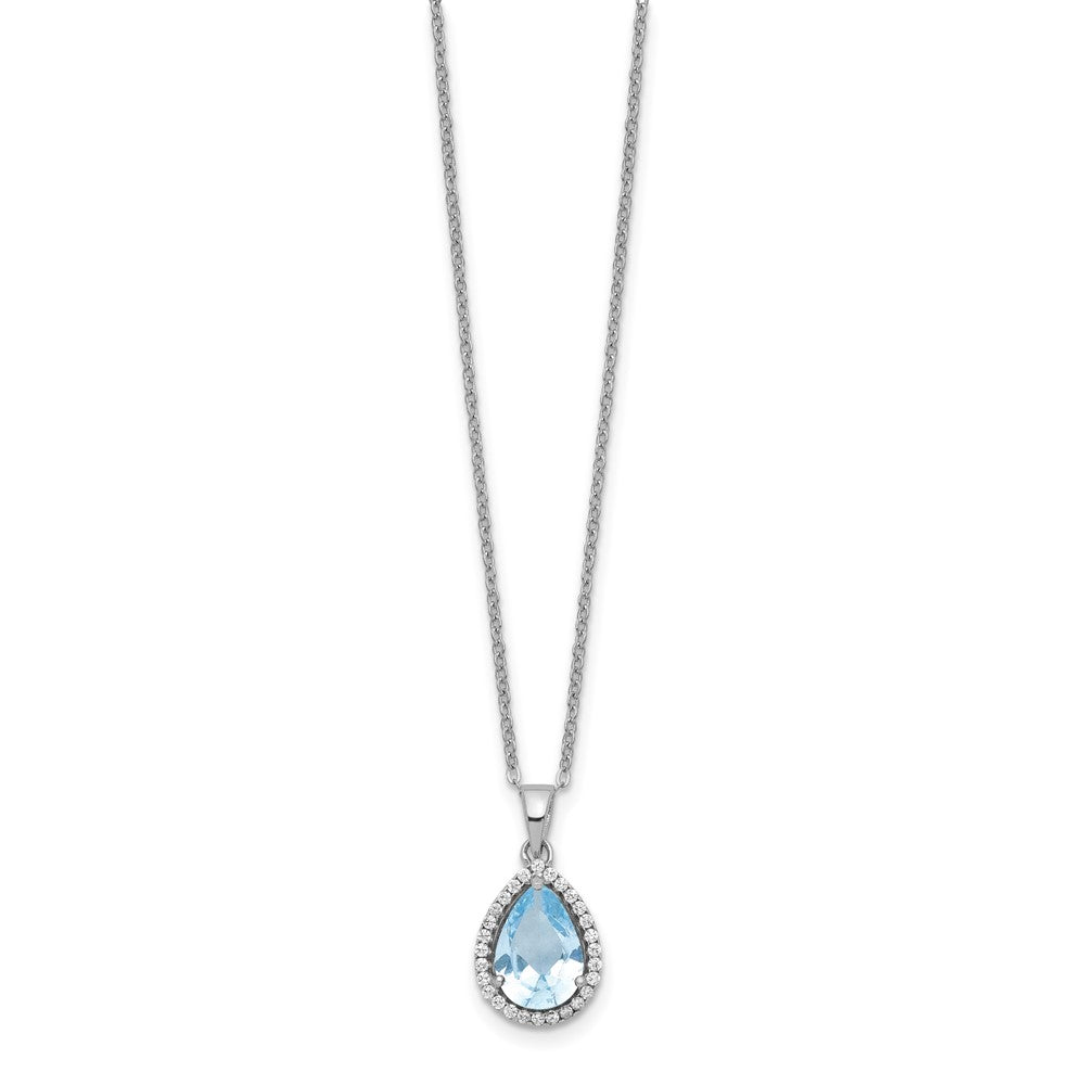 Sterlingsilber Rhodium Poliert Erzeugt Aquamarin & Zirkonia Halskette