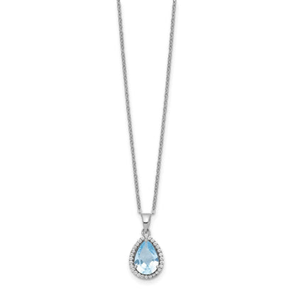Sterlingsilber Rhodium Poliert Erzeugt Aquamarin & Zirkonia Halskette