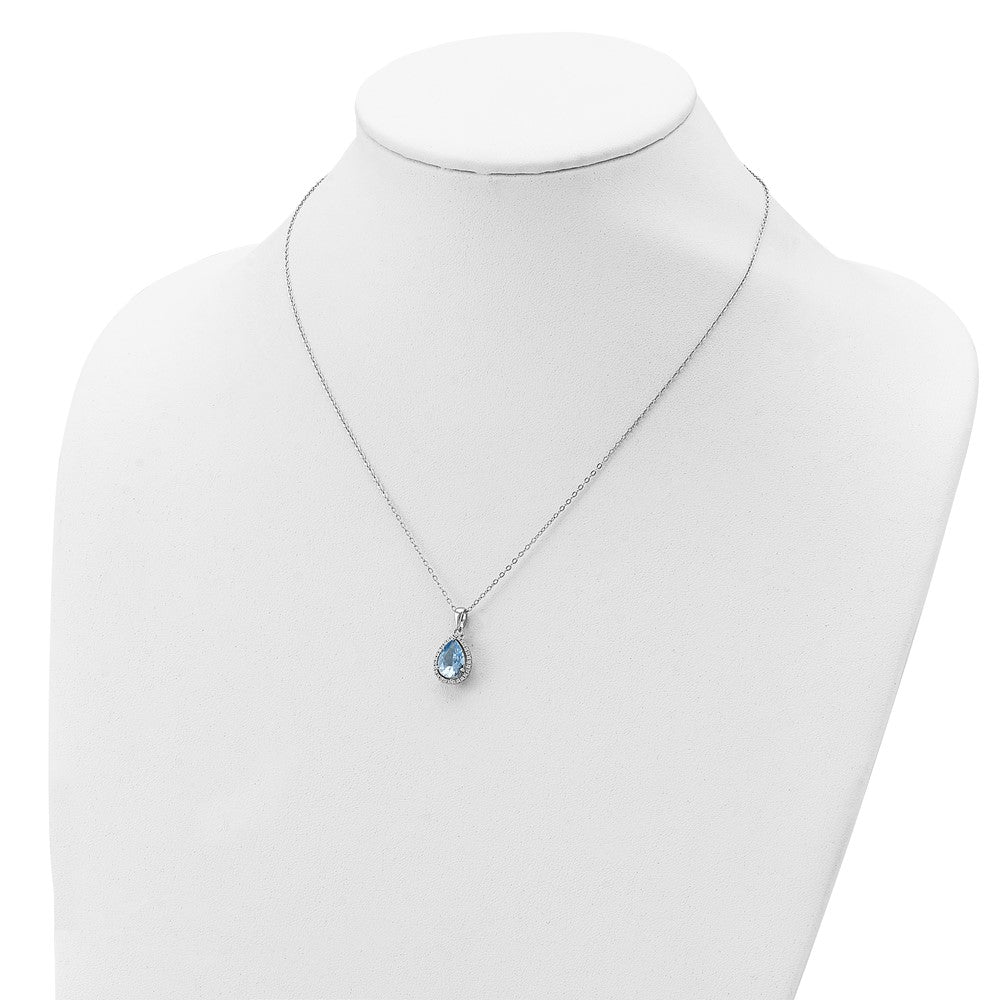 Sterlingsilber Rhodium Poliert Erzeugt Aquamarin & Zirkonia Halskette