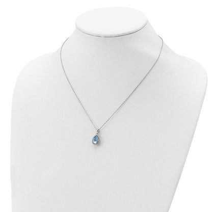 Sterlingsilber Rhodium Poliert Erzeugt Aquamarin & Zirkonia Halskette