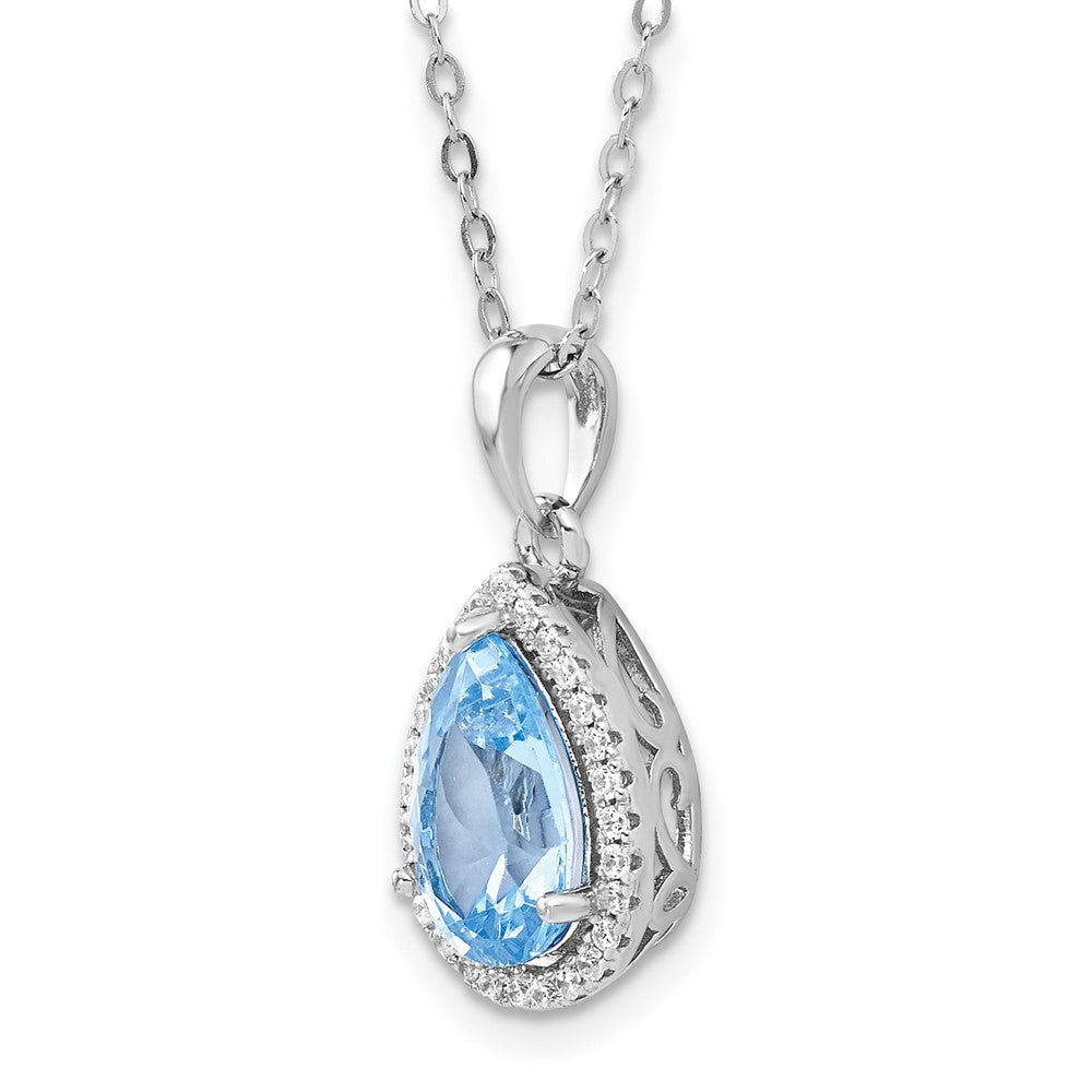 Sterlingsilber Rhodium Poliert Erzeugt Aquamarin & Zirkonia Halskette