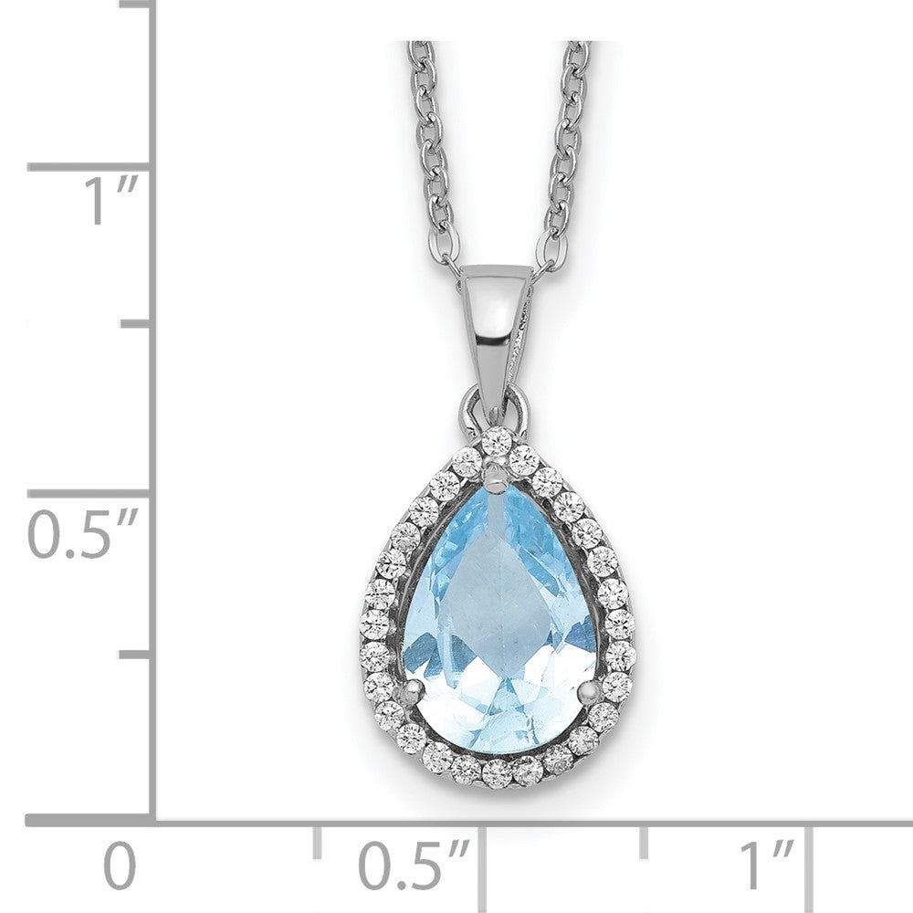 Sterlingsilber Rhodium Poliert Erzeugt Aquamarin & Zirkonia Halskette