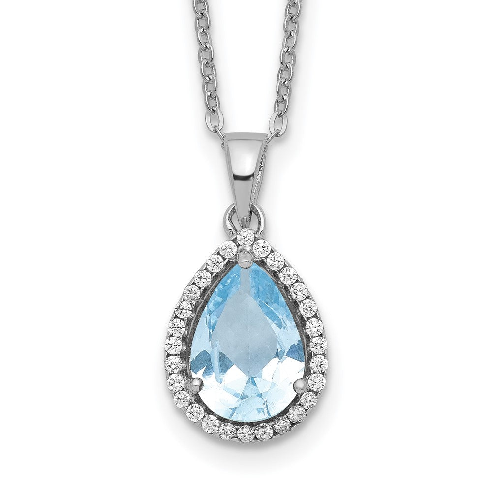 Sterlingsilber Rhodium Poliert Erzeugt Aquamarin & Zirkonia Halskette