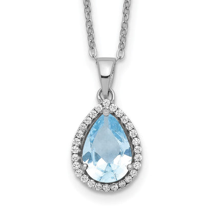 Sterlingsilber Rhodium Poliert Erzeugt Aquamarin & Zirkonia Halskette