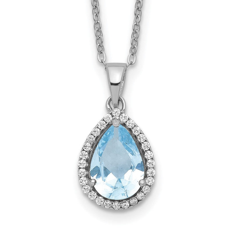 Sterlingsilber Rhodium Poliert Erzeugt Aquamarin & Zirkonia Halskette