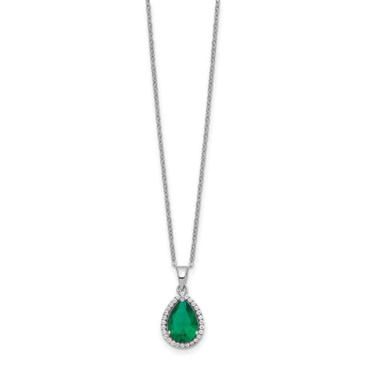 Sterlingsilber Rhodium Synthetisch Smaragd & Zirkonia Halskette
