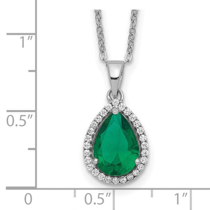 Sterlingsilber Rhodium Synthetisch Smaragd & Zirkonia Halskette