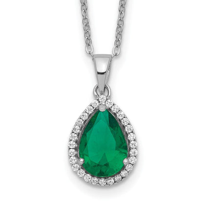 Sterlingsilber Rhodium Synthetisch Smaragd & Zirkonia Halskette