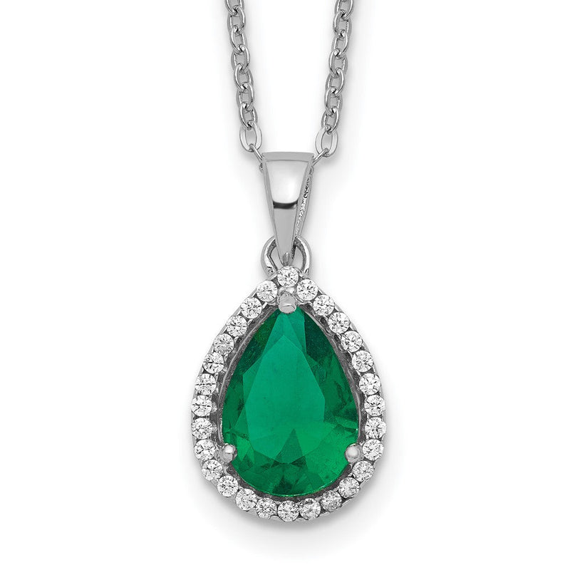 Sterlingsilber Rhodium Synthetisch Smaragd & Zirkonia Halskette
