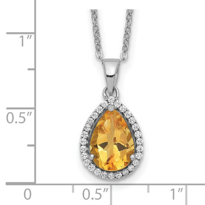 Sterlingsilber Rhodium Poliert Citrin & Zirkonia Halskette