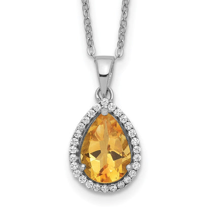 Sterlingsilber Rhodium Poliert Citrin & Zirkonia Halskette