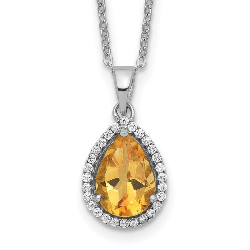 Sterlingsilber Rhodium Poliert Citrin & Zirkonia Halskette