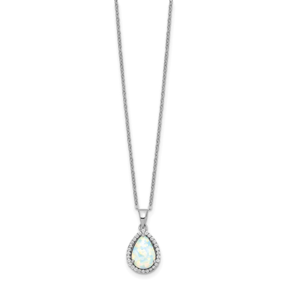Sterlingsilber Rhodium Poliert Synthetisch Opal & Zirkonia Halskette