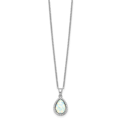 Sterlingsilber Rhodium Poliert Synthetisch Opal & Zirkonia Halskette