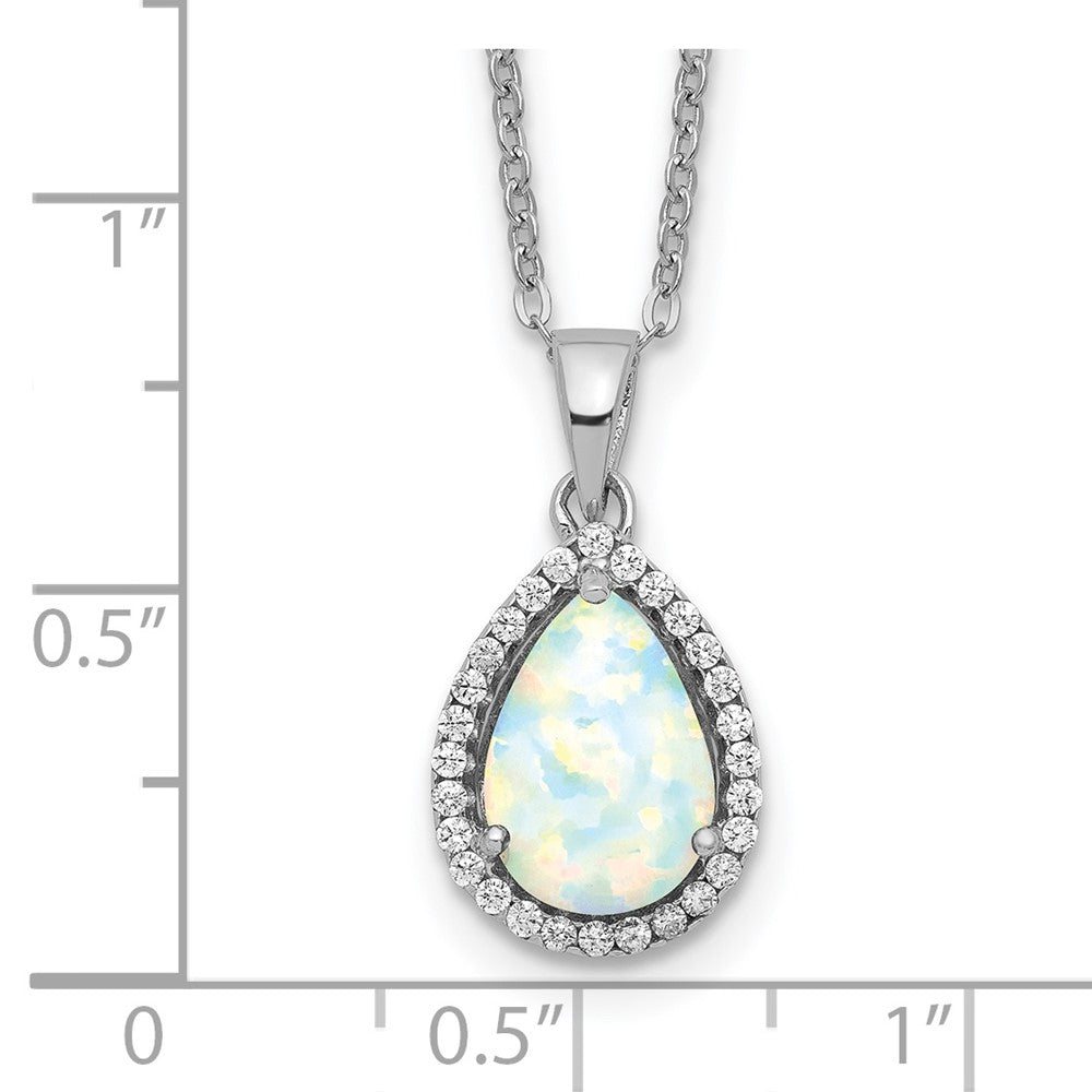 Sterlingsilber Rhodium Poliert Synthetisch Opal & Zirkonia Halskette
