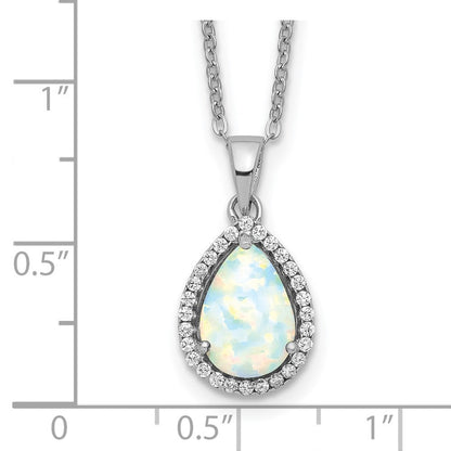 Sterlingsilber Rhodium Poliert Synthetisch Opal & Zirkonia Halskette
