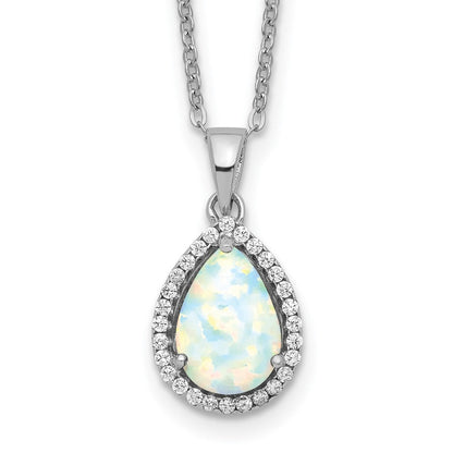 Sterlingsilber Rhodium Poliert Synthetisch Opal & Zirkonia Halskette