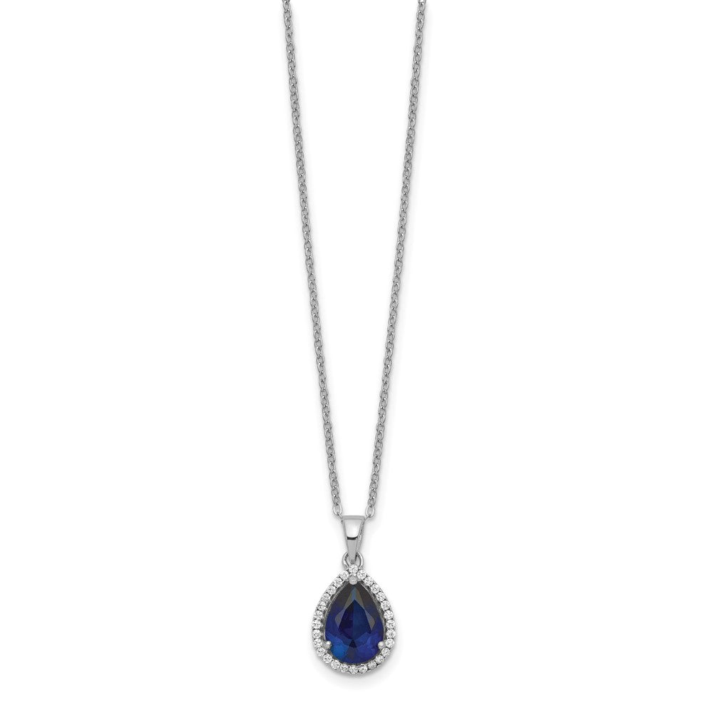 Sterlingsilber Rhodium Erzeugt Saphir & Zirkonia Halskette
