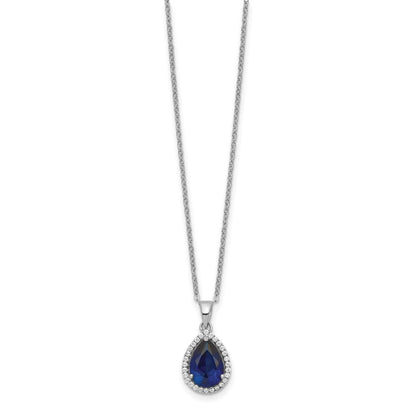Sterlingsilber Rhodium Erzeugt Saphir & Zirkonia Halskette