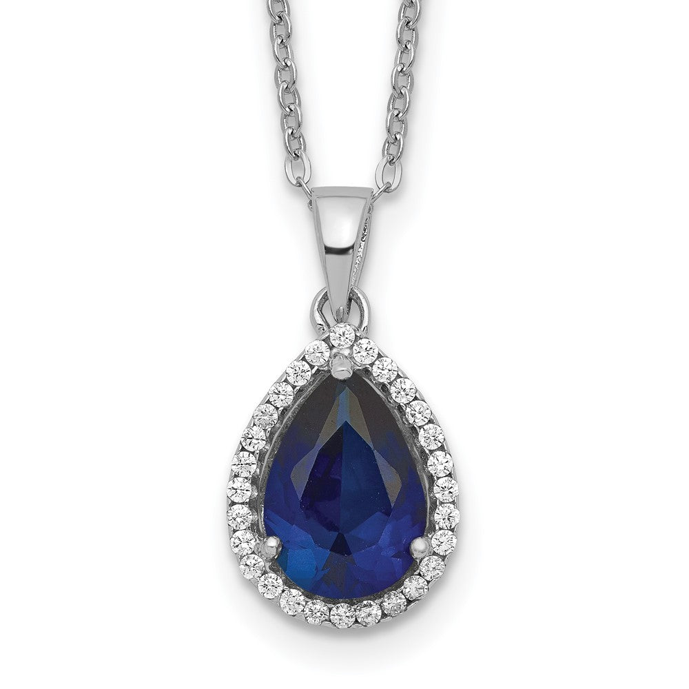 Sterlingsilber Rhodium Erzeugt Saphir & Zirkonia Halskette
