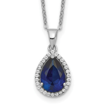 Sterlingsilber Rhodium Erzeugt Saphir & Zirkonia Halskette