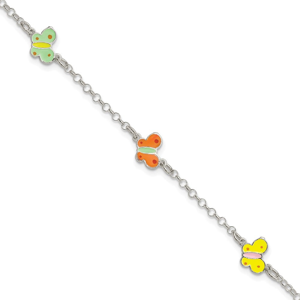 6 Zoll Sterlingsilber Poliert Mehrfarbig Emaille Butterflies Kinder Armband