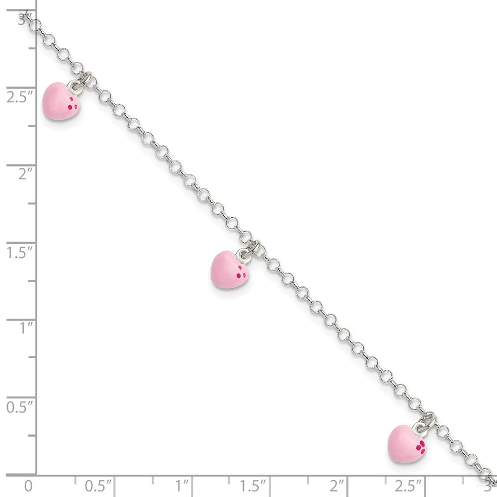 6 Zoll Sterlingsilber Poliert Rosa Emailliert Herzen Kinder Armband