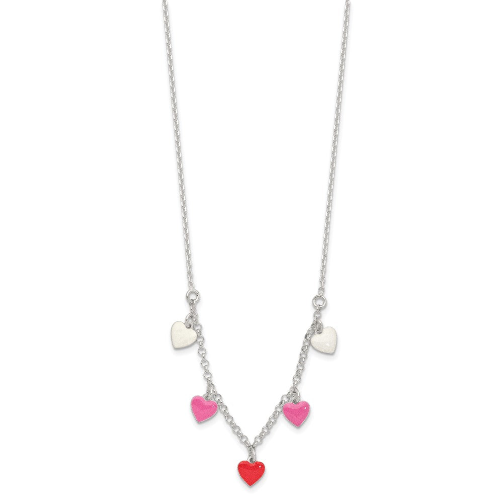 Sterlingsilber Poliert Rosa/red/white Emaille Herz Kinder Halskette
