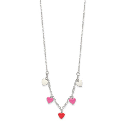 Sterlingsilber Poliert Rosa/red/white Emaille Herz Kinder Halskette