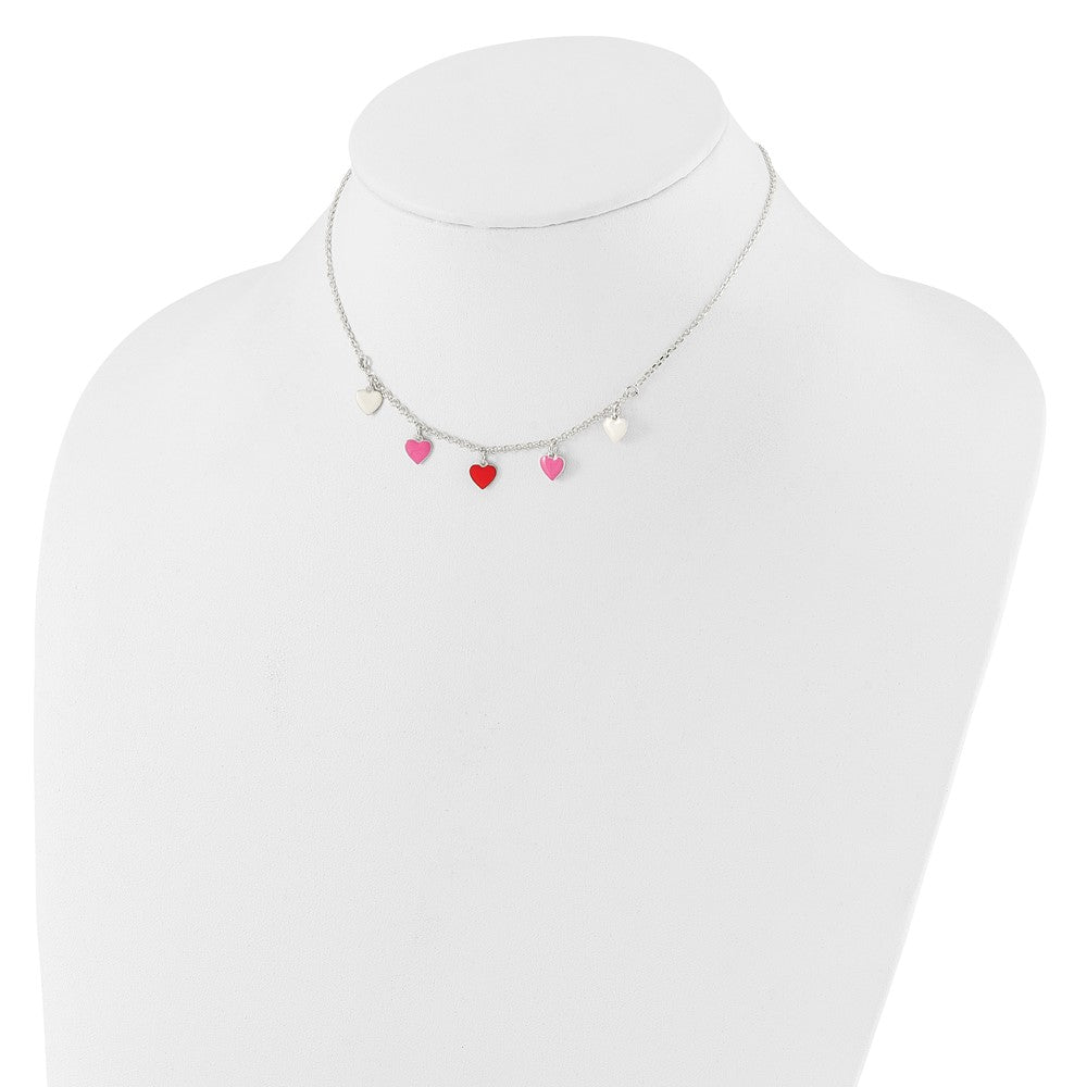 Sterlingsilber Poliert Rosa/red/white Emaille Herz Kinder Halskette