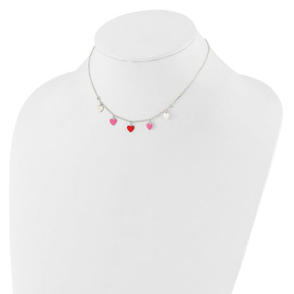 Sterlingsilber Poliert Rosa/red/white Emaille Herz Kinder Halskette