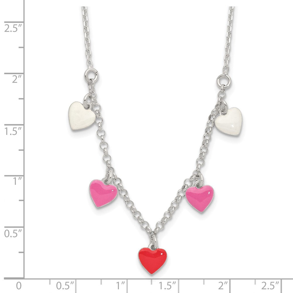 Sterlingsilber Poliert Rosa/red/white Emaille Herz Kinder Halskette