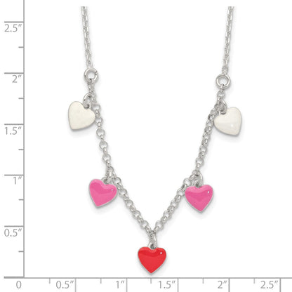 Sterlingsilber Poliert Rosa/red/white Emaille Herz Kinder Halskette