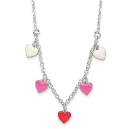 Sterlingsilber Poliert Rosa/red/white Emaille Herz Kinder Halskette