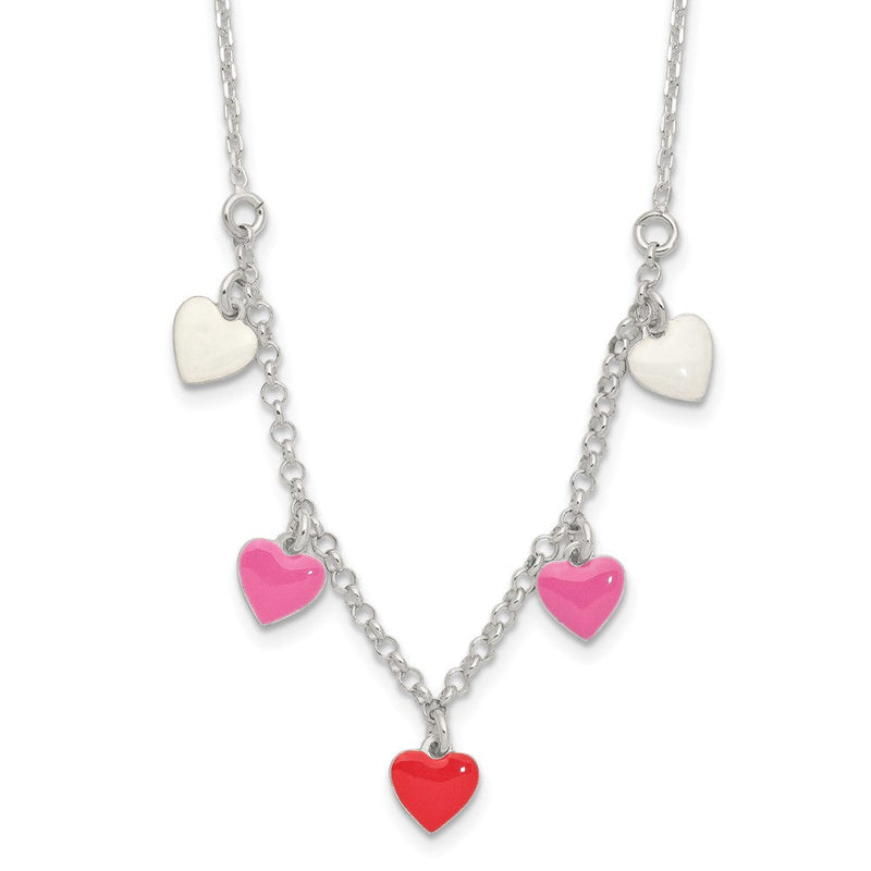 Sterlingsilber Poliert Rosa/red/white Emaille Herz Kinder Halskette