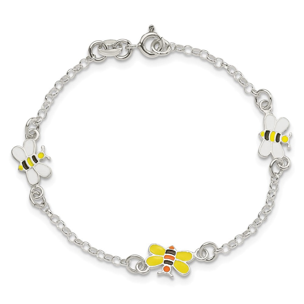 6 Zoll Sterlingsilber Poliert & Emailliert Bees Kinder Armband