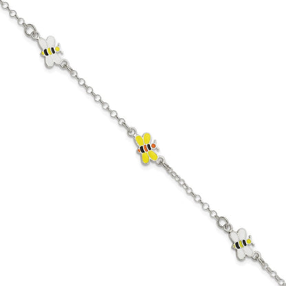 6 Zoll Sterlingsilber Poliert & Emailliert Bees Kinder Armband