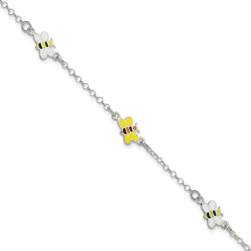 6 Zoll Sterlingsilber Poliert & Emailliert Bees Kinder Armband