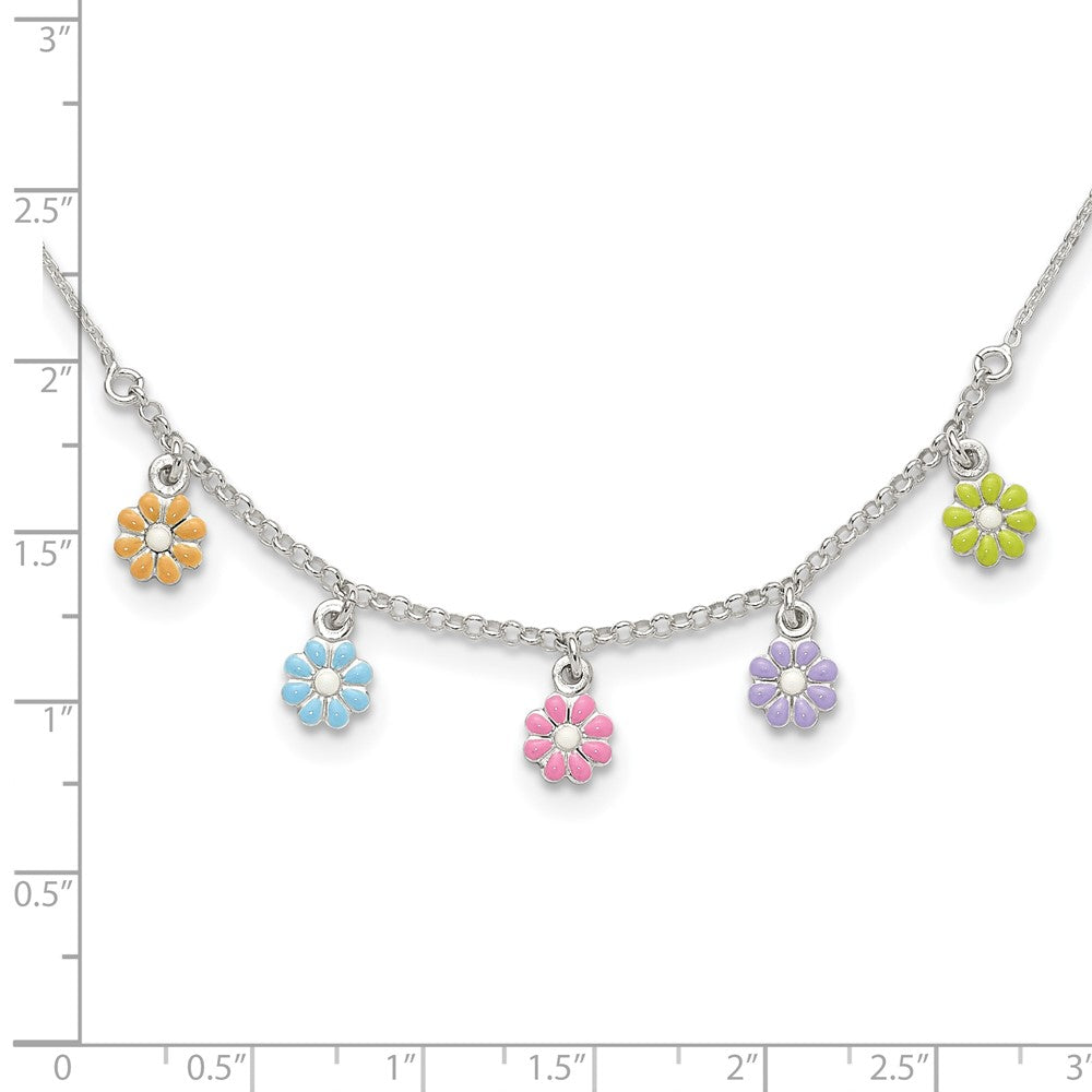 Sterlingsilber Poliert Mehrfarbig Emailliert Blumen Kinder Halskette