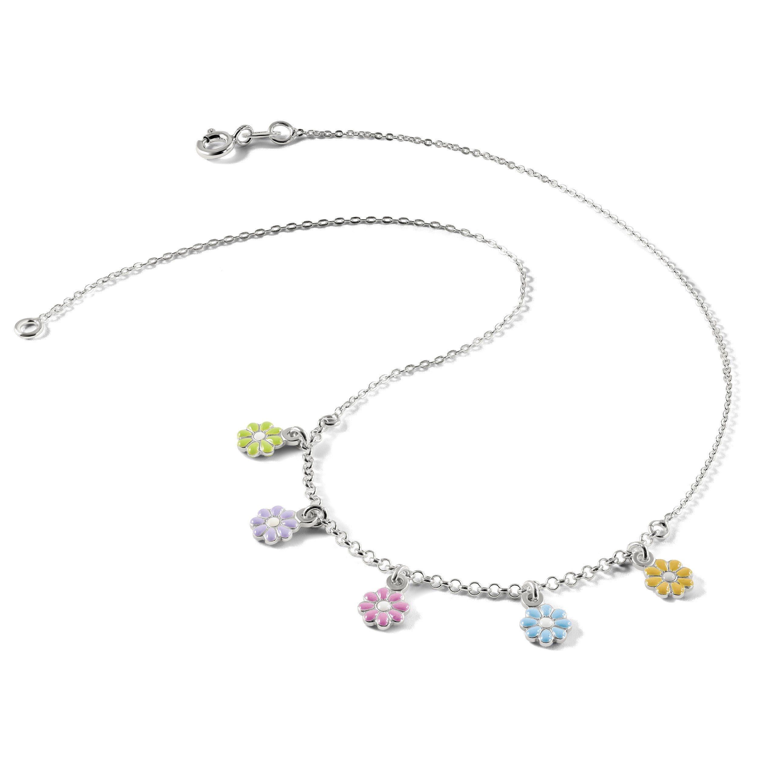 Sterlingsilber Poliert Mehrfarbig Emailliert Blumen Kinder Halskette