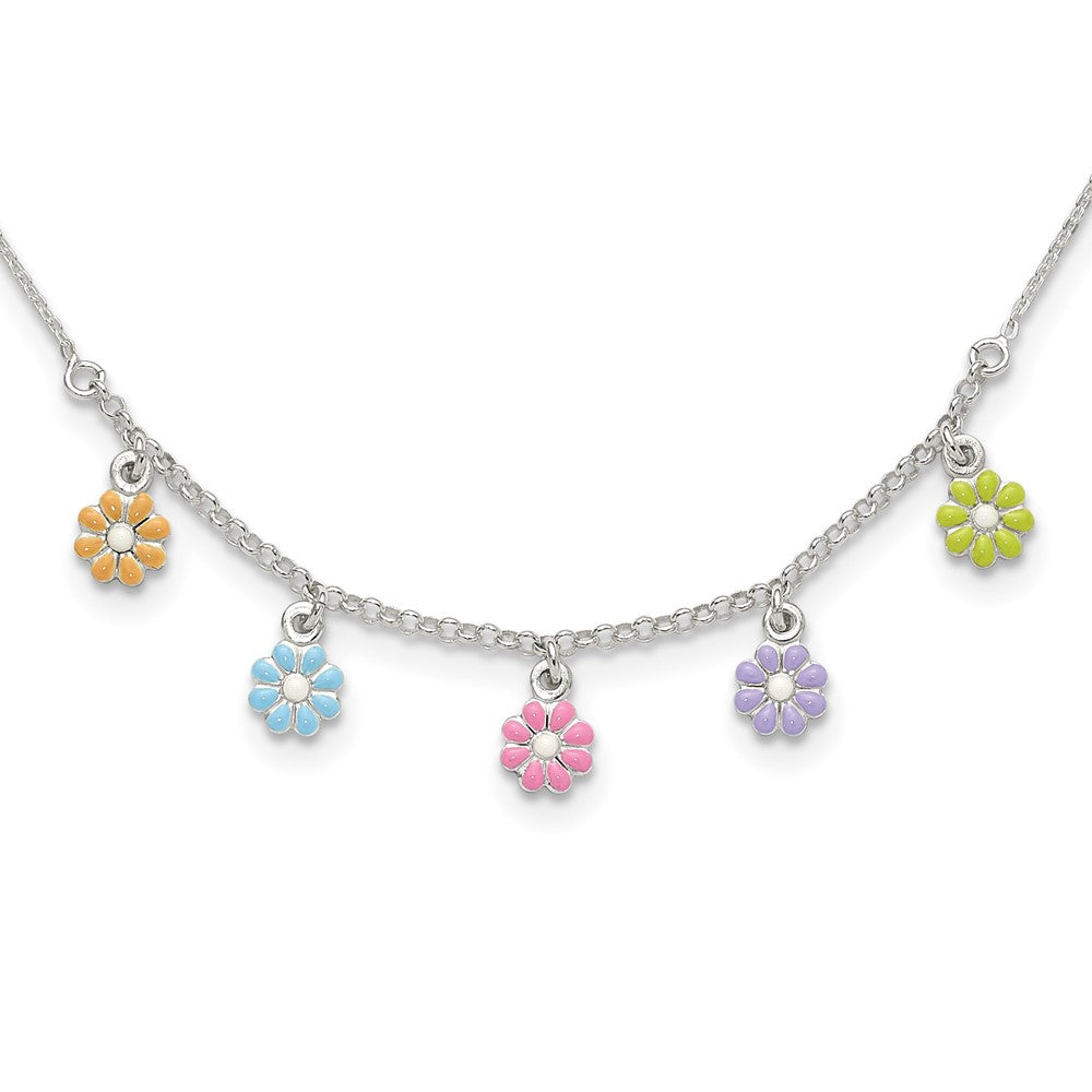 Sterlingsilber Poliert Mehrfarbig Emailliert Blumen Kinder Halskette