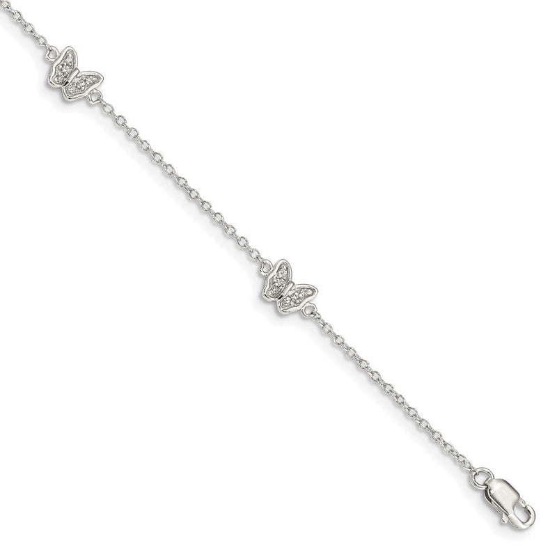7 Zoll Sterlingsilber Rhodiniert Poliert Zirkonia Butterflies 6 Armband mit 1 Verlängerung